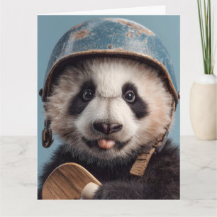 Riesenpanda-Porträt mit vintageblauem Helm Karte