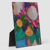 Riesenproteas und orangefarbene Rose Fotoplatte (Seite)
