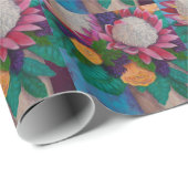 Riesenproteas und orangefarbene Rose Geschenkpapier (Rolleneckpunkt)