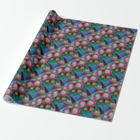 Riesenproteas und orangefarbene Rose Geschenkpapier (Ungerollt)