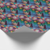 Riesenproteas und orangefarbene Rose Geschenkpapier (Ecke)