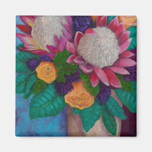 Riesenproteas und orangefarbene Rose Magnet