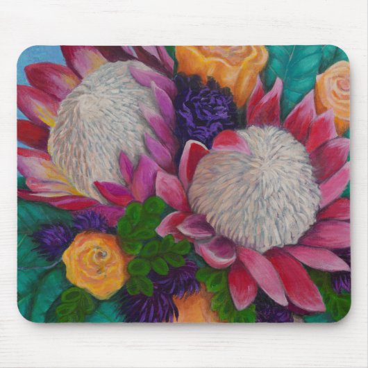 Riesenproteas und orangefarbene Rose Mousepad (Vorne)