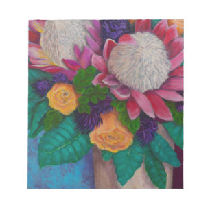Riesenproteas und orangefarbene Rose Notizblock