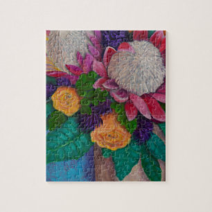 Riesenproteas und orangefarbene Rose Puzzle