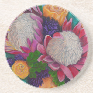 Riesenproteas und orangefarbene Rose Sandstein Untersetzer