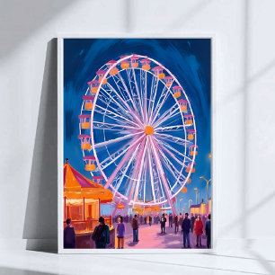 Riesenrad   Wasserfarbenbild Strandpromenade Karne Poster