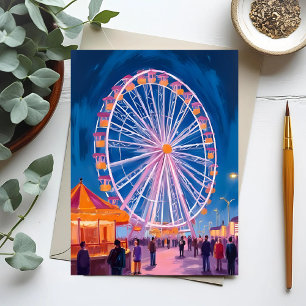 Riesenrad   Wasserfarbenbild Wasserfestplatz Postkarte