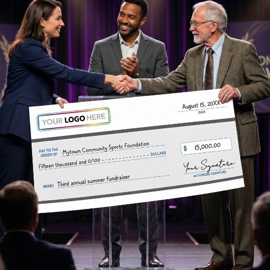 Riesenscheck mit Firmenlogo | Poster