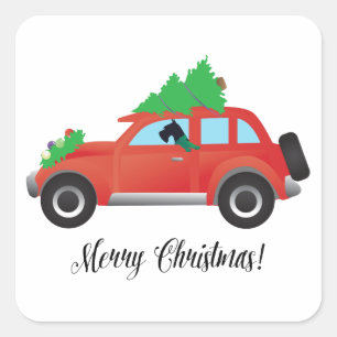 Riesenschnauzer Autofahren - Baum oben Quadratischer Aufkleber