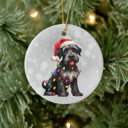 Riesenschnauzer-Welpe in den WeihnachtsLICHTEN Keramik Ornament (Baum)
