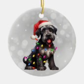 Riesenschnauzer-Welpe in den WeihnachtsLICHTEN Keramik Ornament (Vorne)