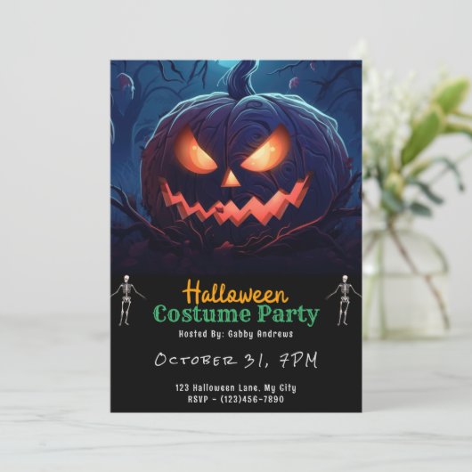 Riesenschwarz-Jack-O' Lantern Einladung (Stehend Vorderseite)