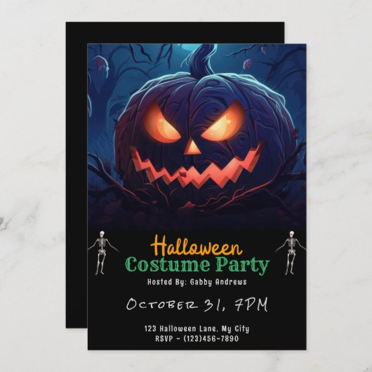 Riesenschwarz-Jack-O' Lantern Einladung (Vorne/Hinten)