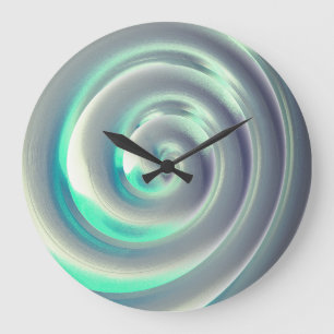 Riesensilber und Aquamarine-Spirale über weiß Große Wanduhr