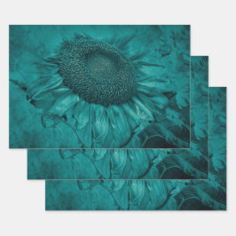 Riesensonnenblume Aquamarin Blau Vintag antike Geschenkpapier Set