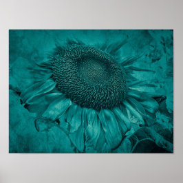 Riesensonnenblume Aquamarin Blau Vintag antike Poster