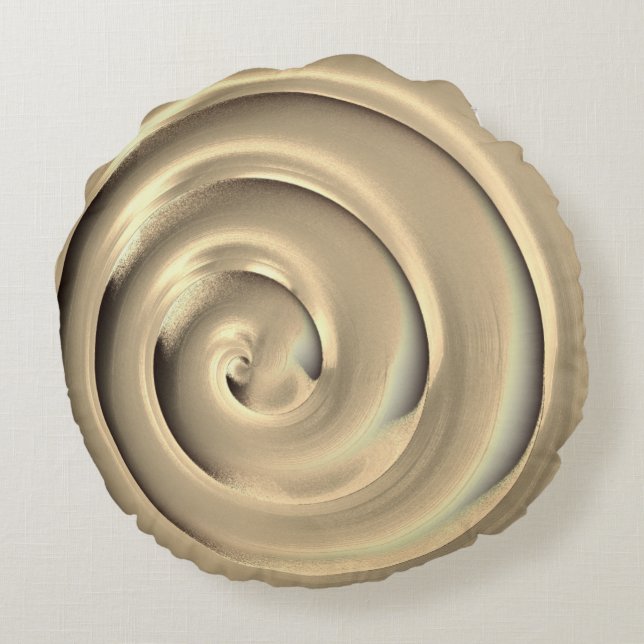 Riesenspirale "Gold" über schwarzem Hintergrund Rundes Kissen (Rückseite)