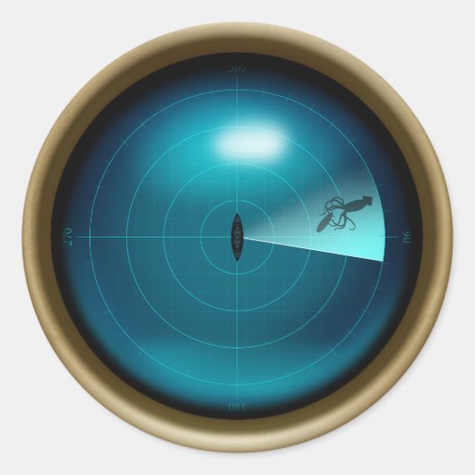 RiesenTintenfisch auf Schiff Sonar Steampunk Nauti Runder Aufkleber (Vorderseite)