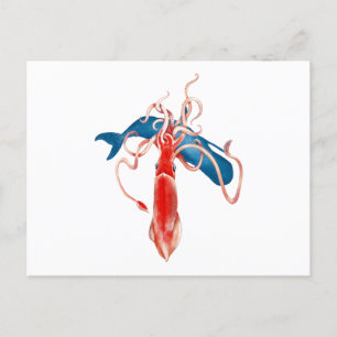 RiesenTintenfisch gegen Whale Postkarte