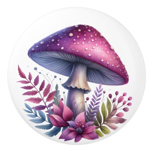 Riesentoadstool Lila mit Blume Keramikknauf (Vorderseite)