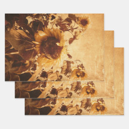 RiesenVintage Sonnenblumen Sepia Geschenkpapier Set