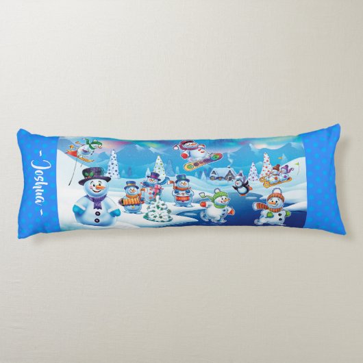 Riesenweihkissen Winterwunderland Schneemänner Seitenschläferkissen (Rückseite)