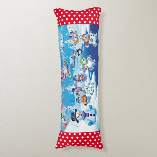 Riesenweihkissen Winterwunderland Schneemänner Seitenschläferkissen (Vorderseite Vertikal)