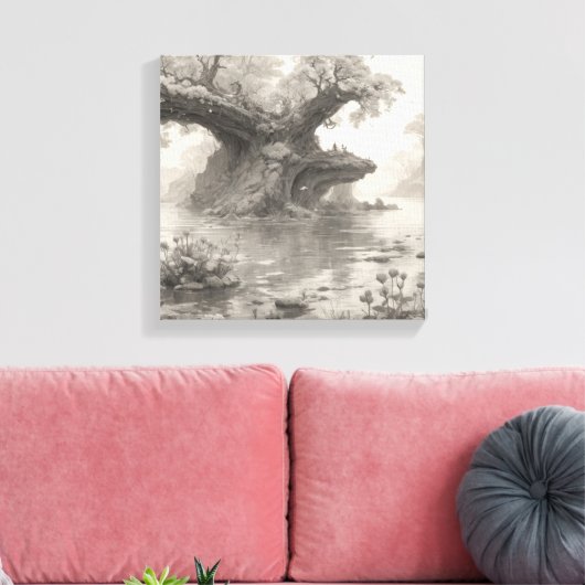 Riesige Bäume Wald & Seen Sketch Leinwanddruck (Insitu (Wohnzimmer))