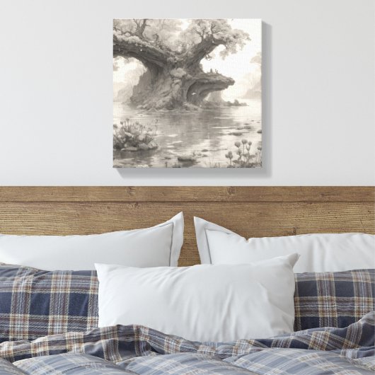 Riesige Bäume Wald & Seen Sketch Leinwanddruck (Insitu (Schlafzimmer))