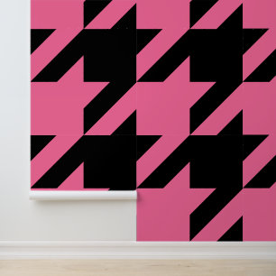 Riesige französische rosa und schwarze Houndstooth Tapete