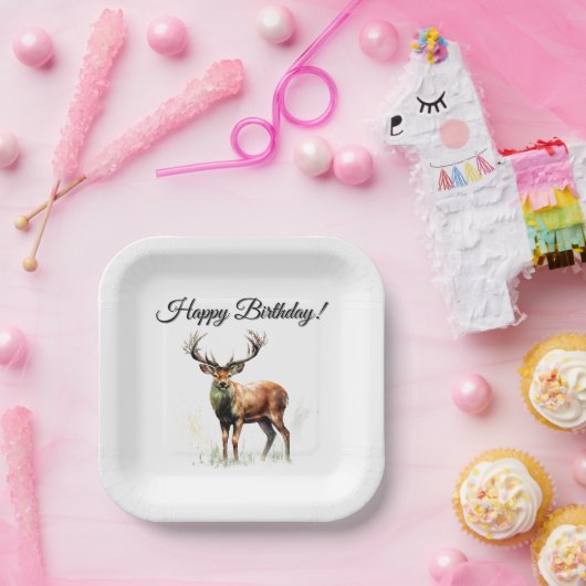 Riesige geplagte Hirsche Glückwunsch zum Geburtsta Pappteller (Party)