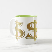 Riesige goldene Dollar-Zeichen-Kaffee-Tasse Zweifarbige Tasse (Vorderseite Links)