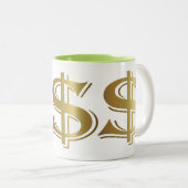 Riesige goldene Dollar-Zeichen-Kaffee-Tasse Zweifarbige Tasse (VorderseiteRechts)