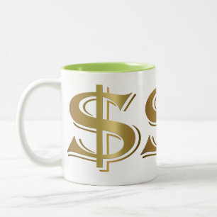 Riesige goldene Dollar-Zeichen-Kaffee-Tasse Zweifarbige Tasse