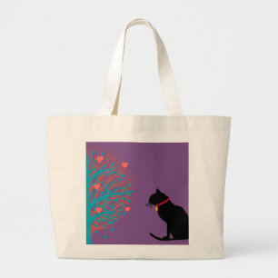 Riesige lila schwarze Katzen-Grafik-Tasche Jumbo Stoffbeutel