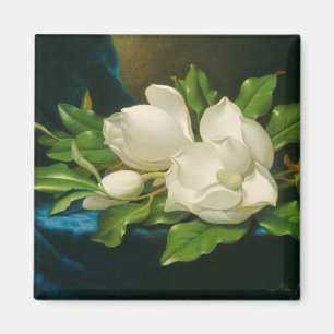 Riesige Magnolien auf einem blauen Samt-Stoff, Magnet