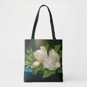 Riesige Magnolien auf einem blauen Samt-Stoff, Tasche (Vorderseite)