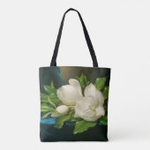 Riesige Magnolien auf einem blauen Samt-Stoff, Tasche (Rückseite)