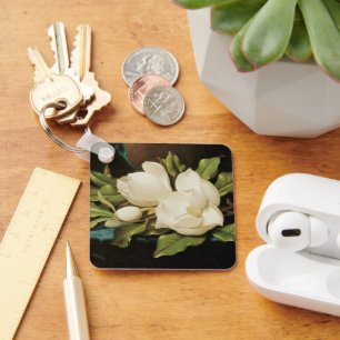 Riesige Magnolien auf einem blauen Samttuch von MJ Schlüsselanhänger