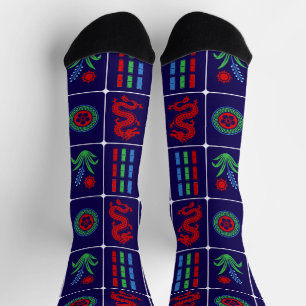 Riesige Mahjong-Kacheln #4 Rot Grün Blau Marinebla Socken
