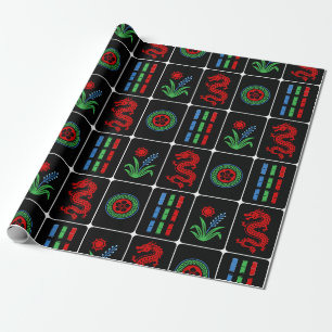 Riesige Mahjong-Kacheln #4 Rot Grün Blau Schwarz Geschenkpapier