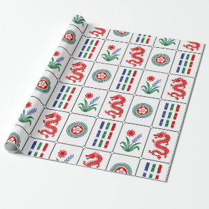 Riesige Mahjong-Kacheln #4 Rot Grün Blau Weiß Geschenkpapier