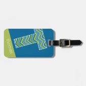 Riesige Monogram Letter T Bright Blue Chevrons Gepäckanhänger (Vorderseite horizontal)