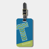 Riesige Monogram Letter T Bright Blue Chevrons Gepäckanhänger (Vorderseite vertikal)