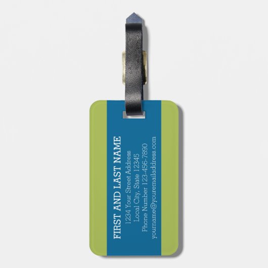 Riesige Monogram Letter T Bright Blue Chevrons Gepäckanhänger (Rückseite vertikal)