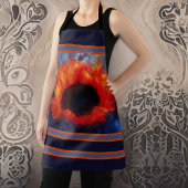 Riesige Orangenblume mit blauen und orangen Streif Schürze