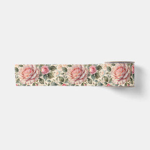 Riesige rosa Rose und Knospen Botanisch Satinband