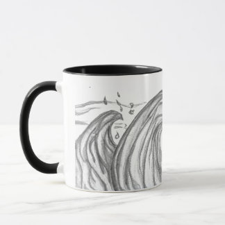 Riesige schwarze und weiße handgezeichnete Meeresw Tasse