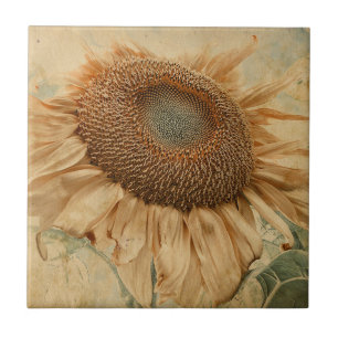 Riesige Sonnenblumen Gelbe Alte Vintage-Kunst Fliese